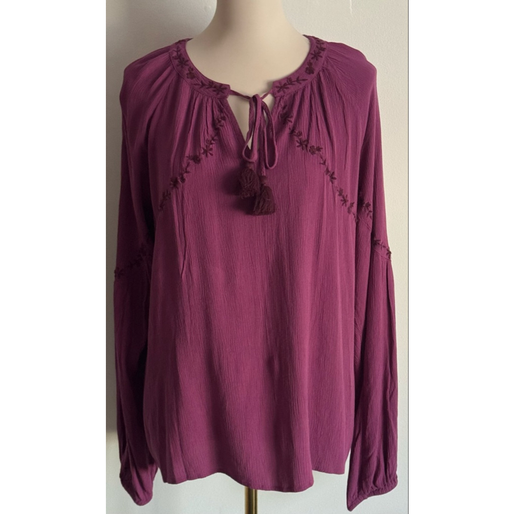 Women's Knox Rose Magenta Embroidered Blouse L